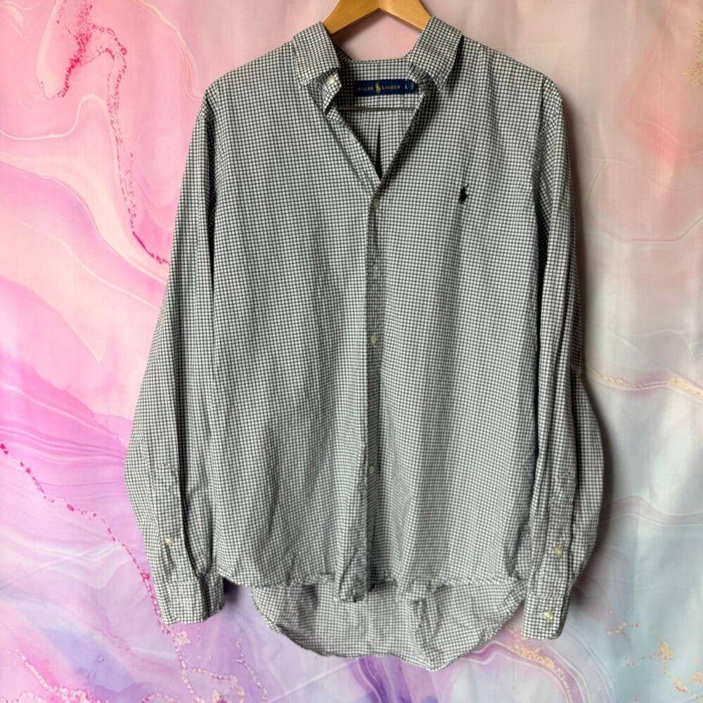 Polo by Ralph Lauren L Black White Checked Button Down Shirt Sporty Preppy